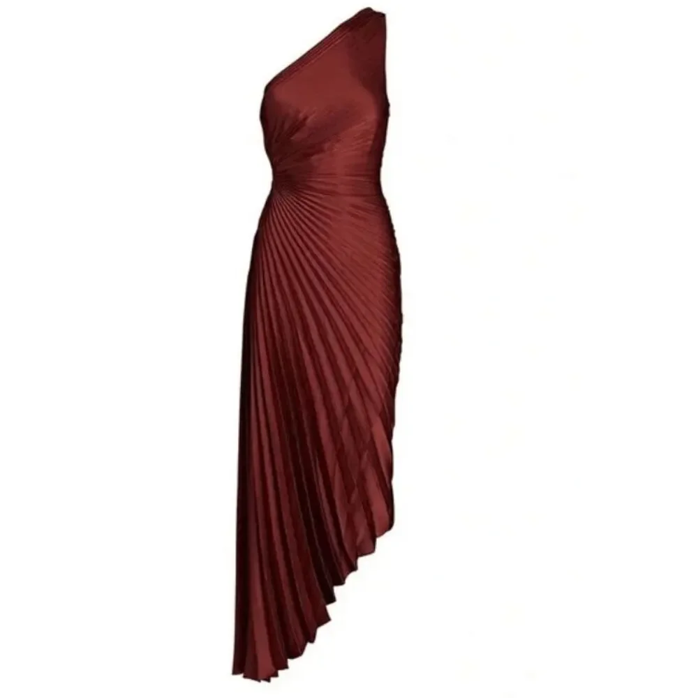 NWT A.L.C. Delfina Pleated Cutout One-Shoulder Dress in Brunette Brown Size 10 - Picture 4 of 8